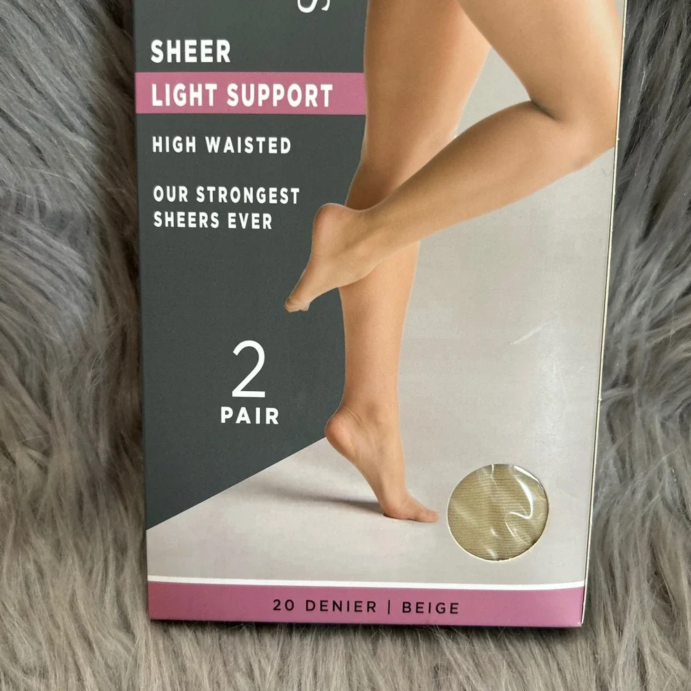Silk Impressions Sheer‎ Light Support Tights Womens Size XXXL Beige High Waisted